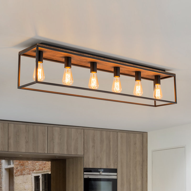 Plafonnier encastré 6 lumières Modern Farmhouse, H 9 po x l 43,3 po x P 7,9 po