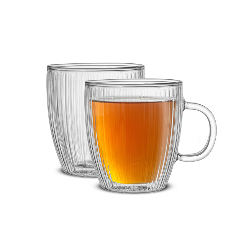 Ensemble de 2 tasses à espresso en verre cannelé JoyJolt Savour, 13,5 oz.