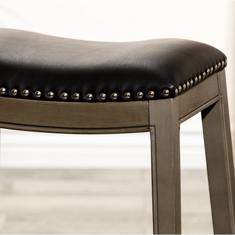 Tabouret de 24 po à hauteur de comptoir en cuir gris et noir - Fabrication, revêtement doux pour un confort optimal