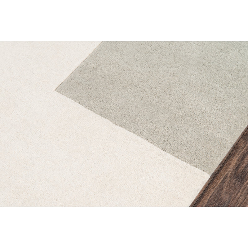 Tapis gris / beige en laine touffeté à la main à motif géométrique, Tapis de couloir 2 pi 3 po x 8 pi