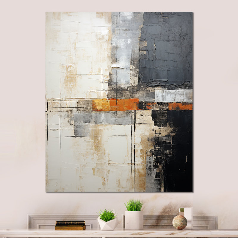 «Abstract BeigeGray Road Collage I» sur métal, H 40 po x l 30 po x P 1,5 po