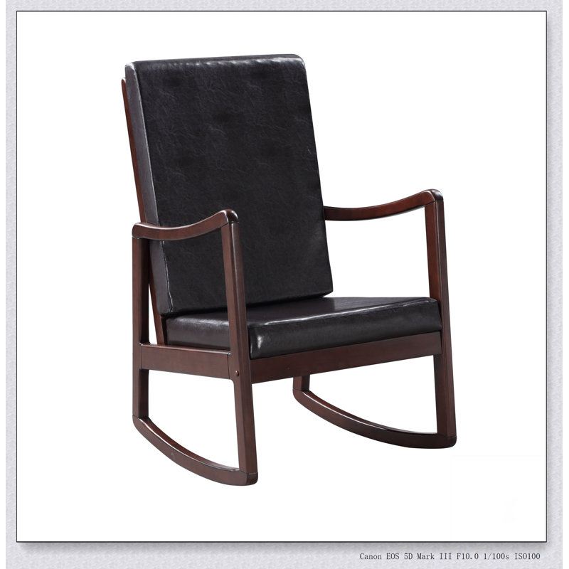 Chaise berçante Raina en cuir synthétique brun foncé et finition espresso