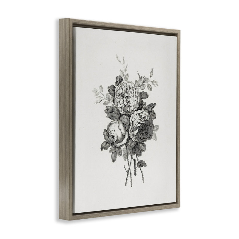 Art mural sur toile flottant fleurs mixtes monochromes, design par lettré et doublé, H 21 po x l 17 po