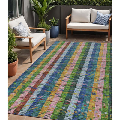 Tapis extérieur lavable à carreaux bleu marine 5 pi x 8 pi