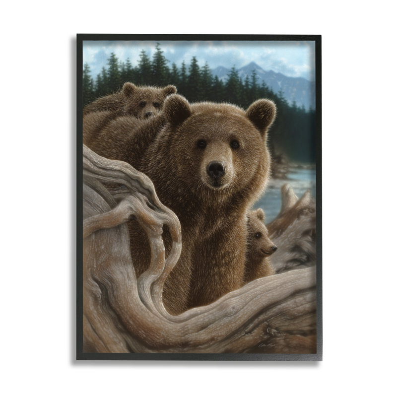 «30_Brown Bears Rustic Animal Family Tree Forest Lake tendue, art mural par Collin Bogle, H 20 po x l 16 po x P 1,5 po