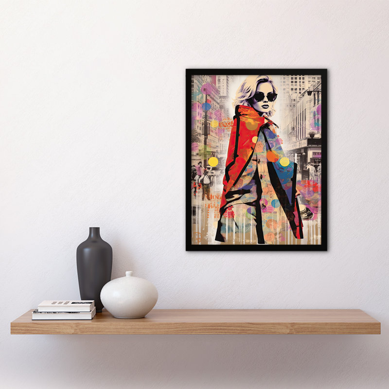 Alean New York Fashion Collage Woman Stands Out In Grey City - Single Picture Frame Print