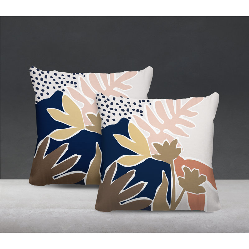 Jeté carré en polyester / mélange de polyester intérieur / extérieur, L 15 po x H 15 po, Saumon / bleu marine / beige