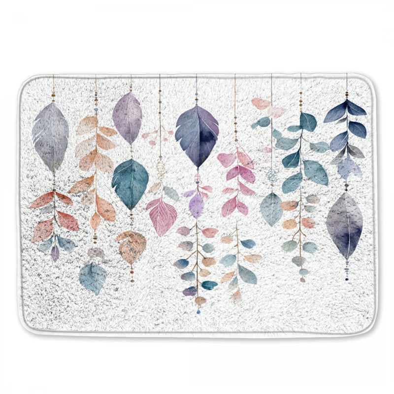 Tapis de bain suspendu à feuilles d'aquarelle, L 24 po x L 17 po