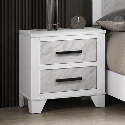 Table de chevet blanche avec poignées noires et barre de chevet