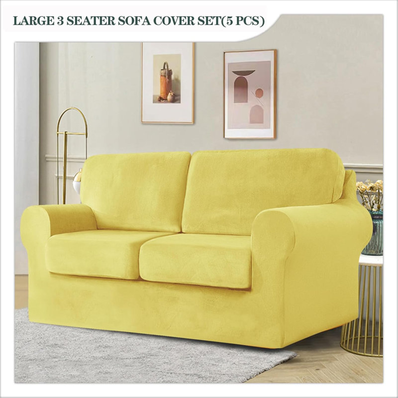 Sofa Cover With Separate Seat Cushions And Backrests Stretch Velvet Sofa Slipcover Couch Covers Furniture Protector Split Combined (Large 3-Seat Set 5 PCS)