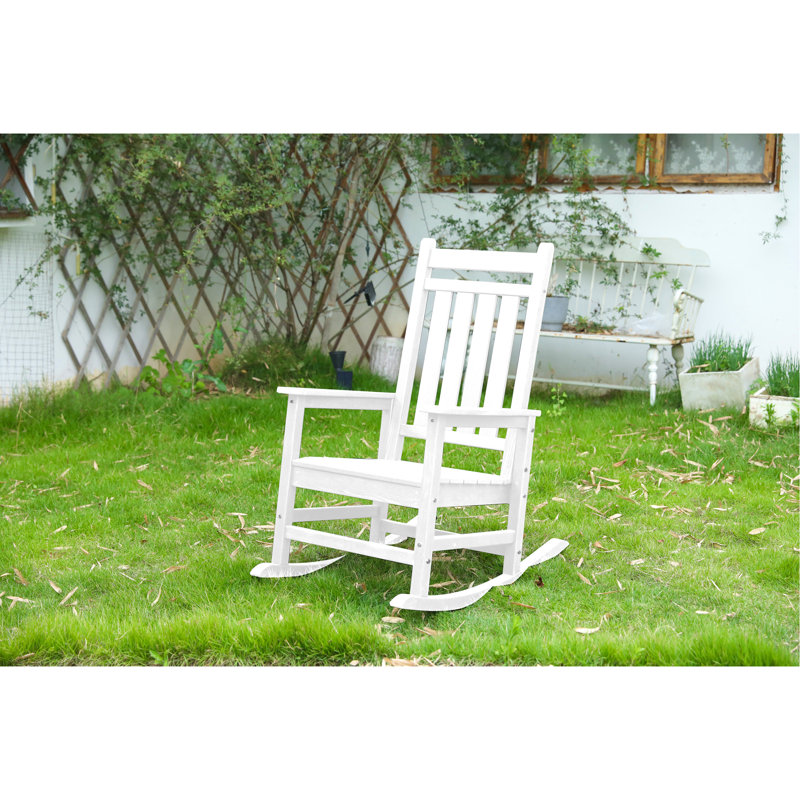 Chaise berçante surdimensionnée à texture de bois, chaise berçante d'extérieur pour adultes, chaise berçante pour jardin résistante aux intempéries