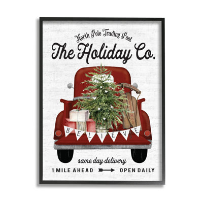 " Red Holiday Truck Winter Green Fir Tree " by Lettered And Lined