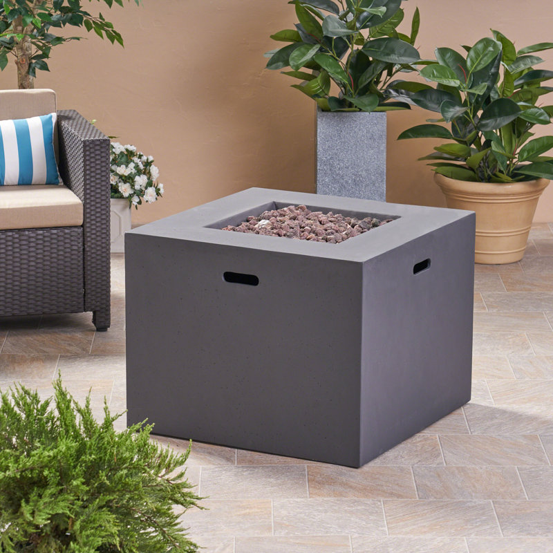 Caelan Square Concrete Propane Fire Pit Cover Only, Dark Gray