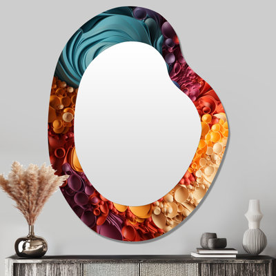 Mahalia arc-en-ciel Reverie collages III - miroir asymétrique à collages abstraits, miroir mural unique de forme irrégulière