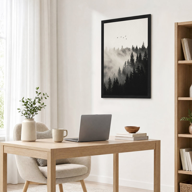 Forêt monochrome avec oiseaux - Décoration murale moderne sur toile, 30"H x 20"W