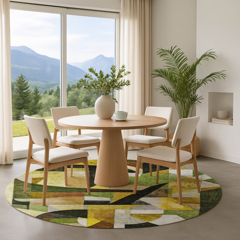 Premium Machine Washable Lubbers AMF1757 Abstract Rug, Round 8'