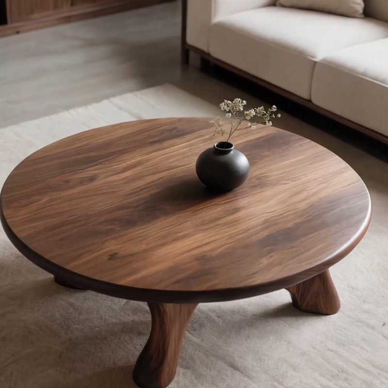 Modern Walnut Wood Coffee Table, 17.7" H x 35.4" L x 35.4" W