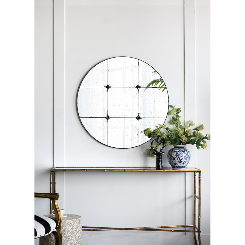 Miroir mural rond 36 po en verre antique