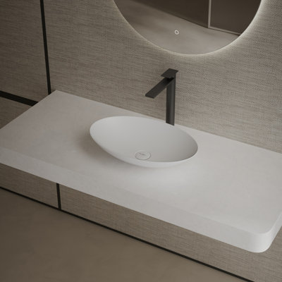 MonBlari 19" X 12" Oval Solid Surface Vessel Sink Matt White