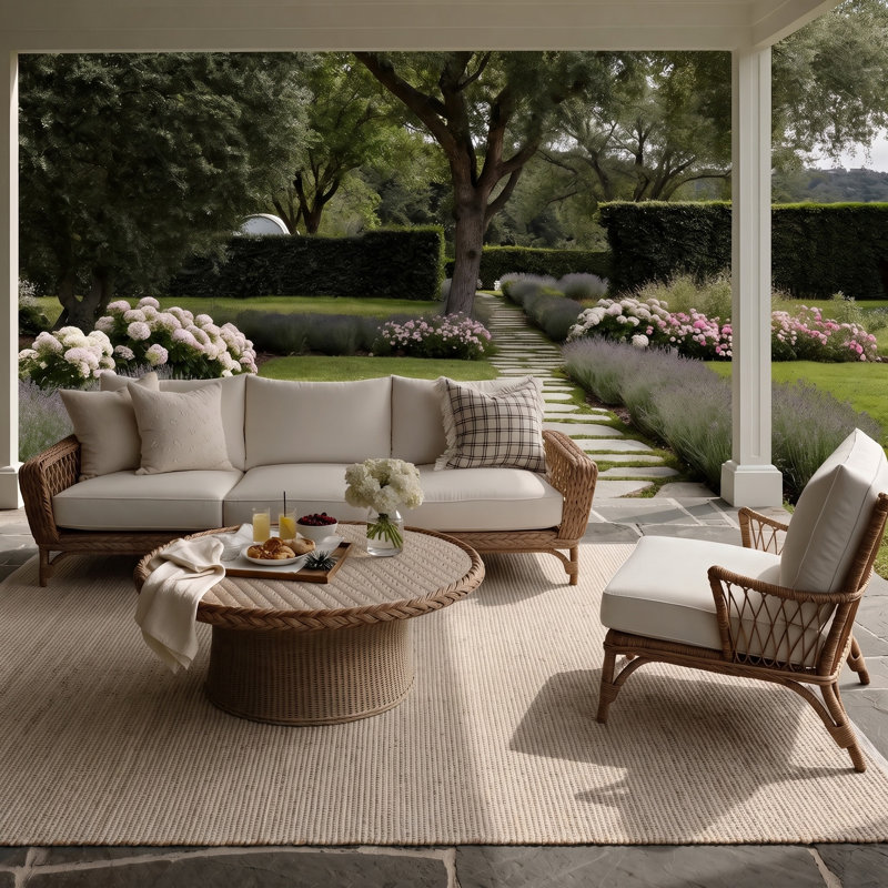 Contemporary Solid Hand-Woven Polyester Indoor/Outdoor Area Rug, Ivory/Beige, Rectangle 7'9" x 9'9"