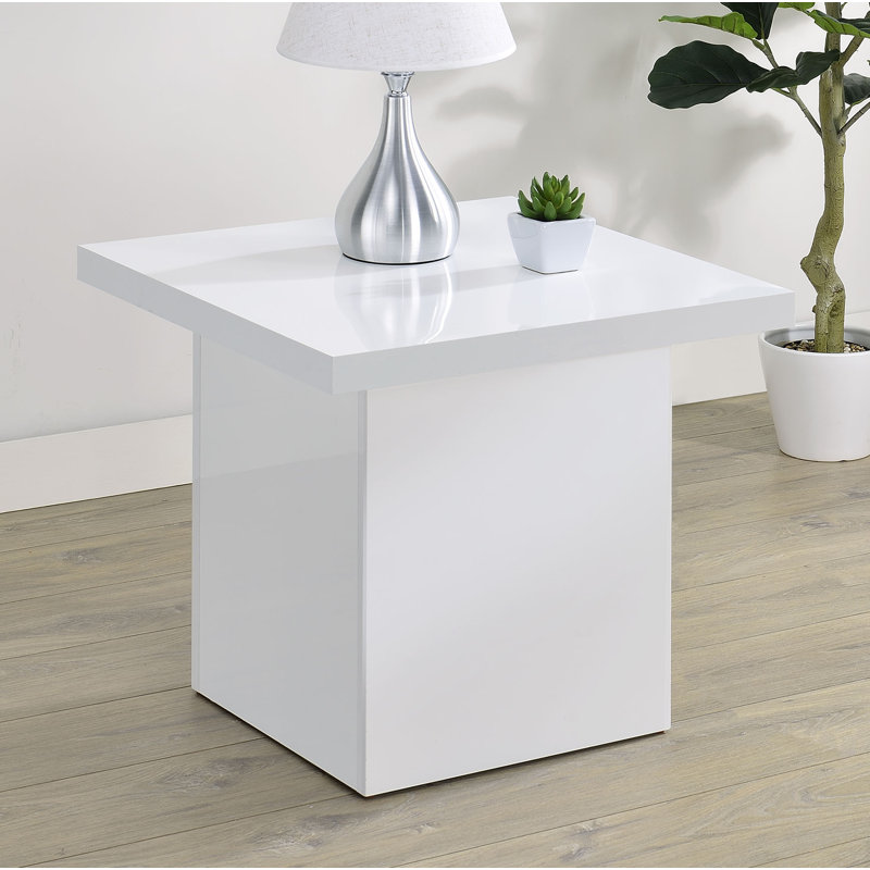 Devar Square Engineered Wood Side End Table White High Gloss, White High Gloss