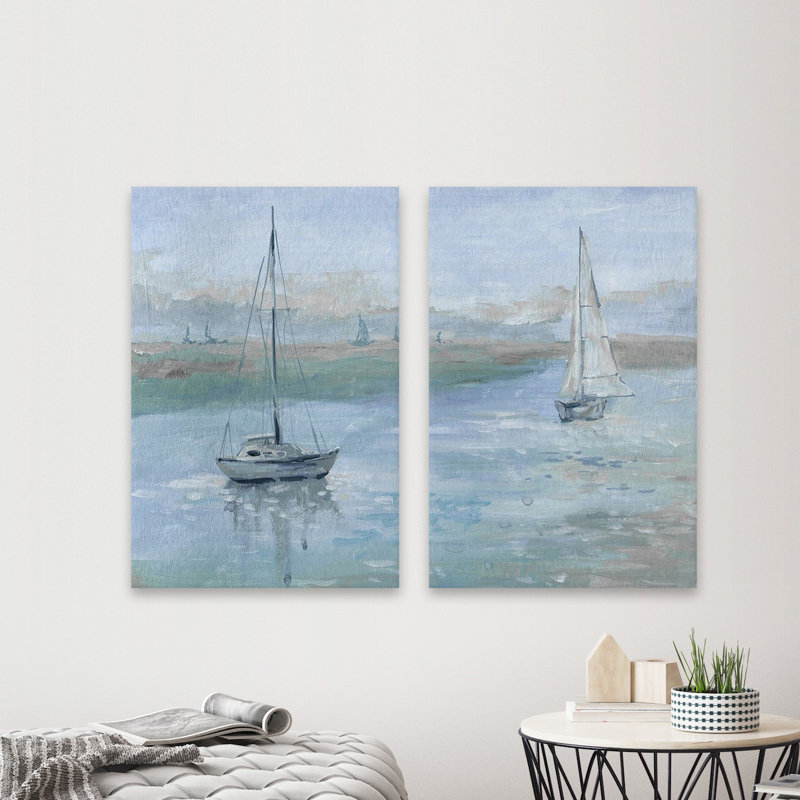Yacht dans la mer Diptyque, H 12 po x l 8 po