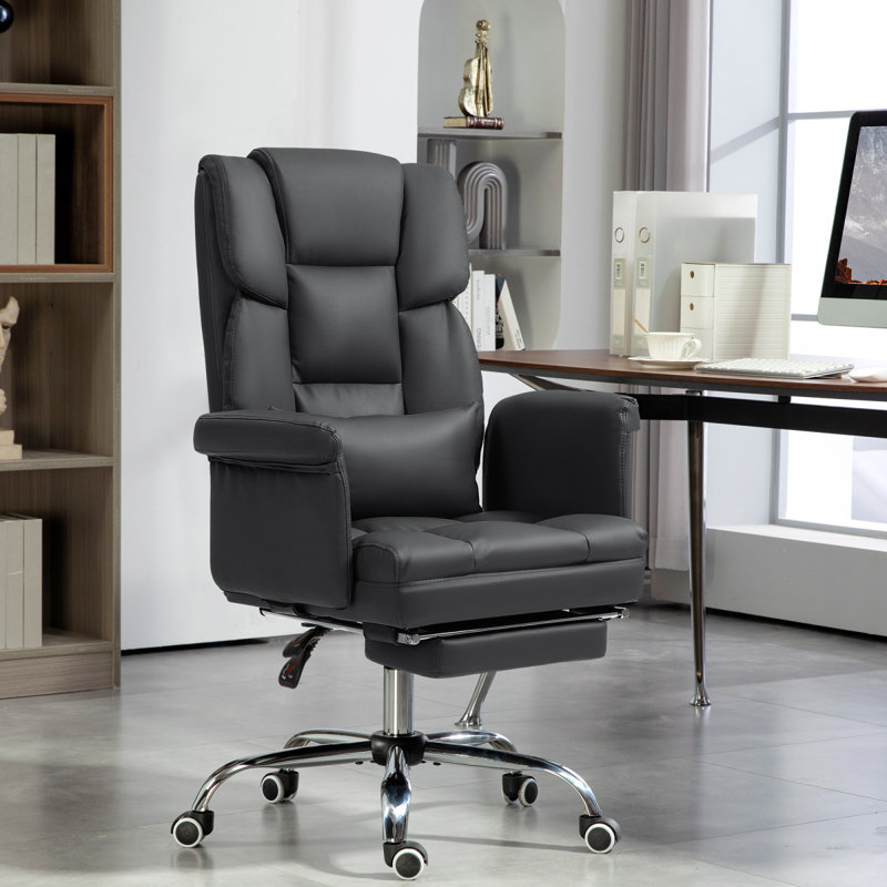 Executive Office Chair, PU Leather Ergonomic Office Desk Chair, Reclining And Swivel Chair With Footrest And Lumbar Support