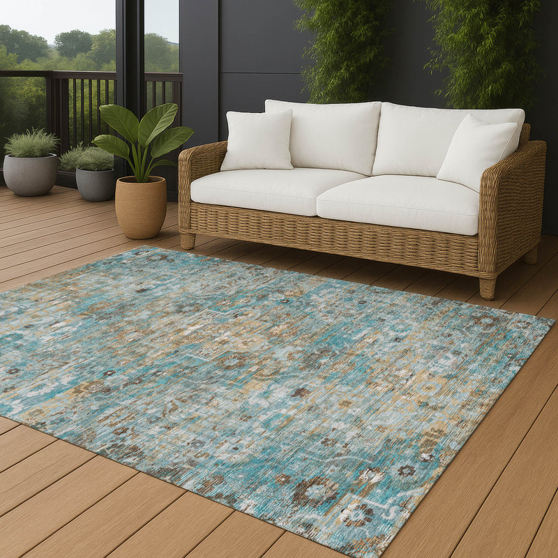 Tapis lavable à la machine intérieur / extérieur ACN2782 Global Chantille, Sarcelle, 9 pi x 12 pi