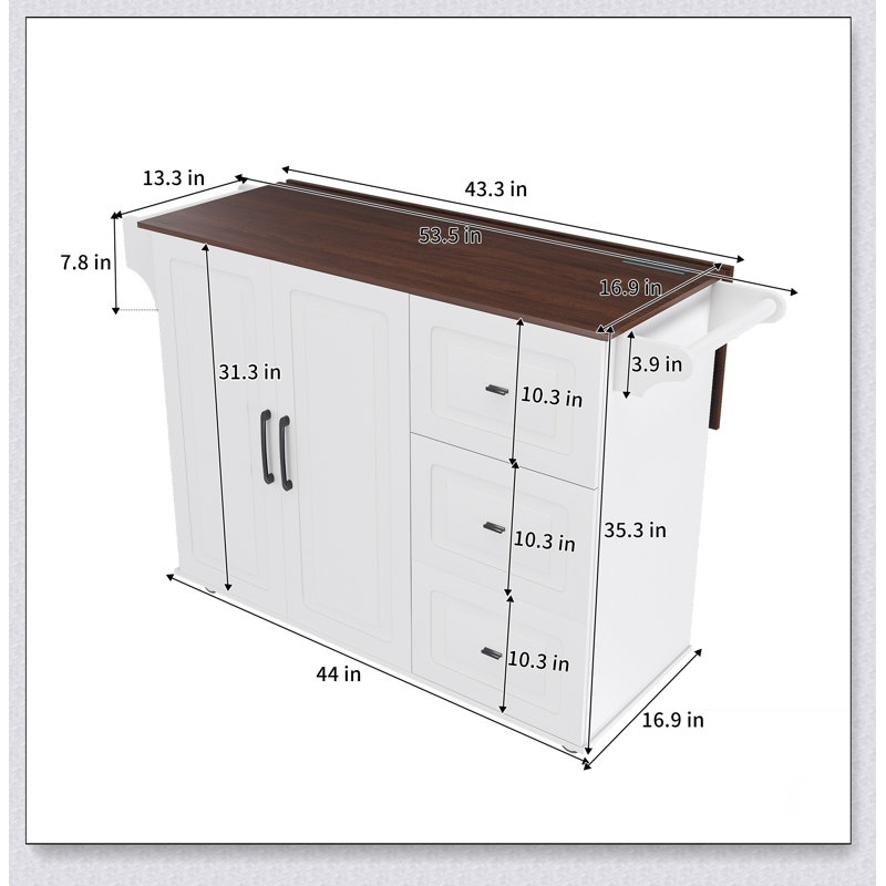 Chariot pour îlot de cuisine polyvalent avec plateau de table pliable, abattant et grand espace de rangement - Bar à déjeuner mobile sur roulettes