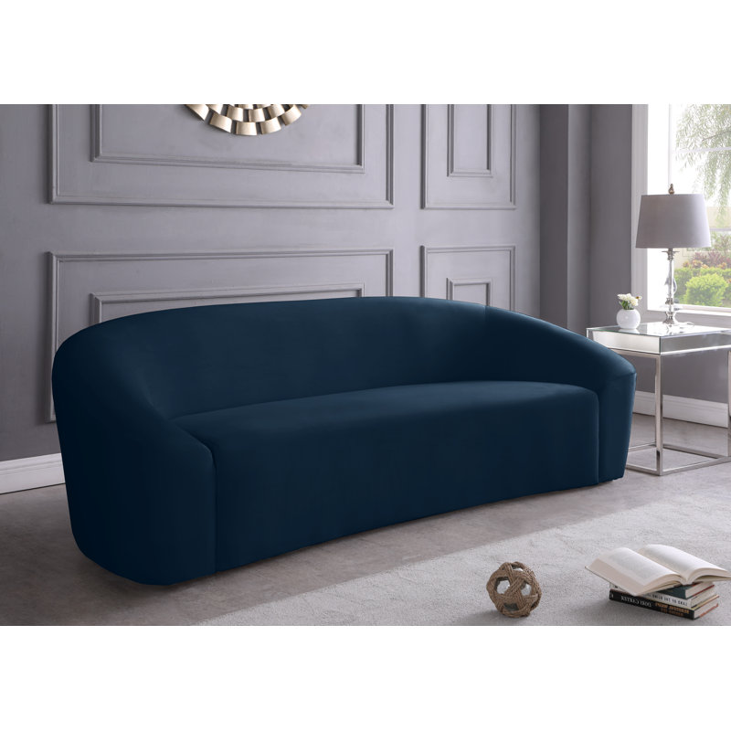 Alaw Velvet Curved Sofa, Navy Velvet, 29.5" H x 71" W x 35.5" D