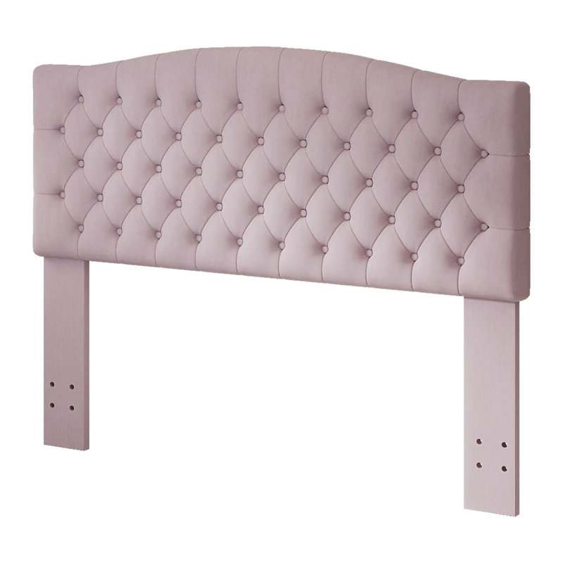 Tête de lit tapissier à boutons avec option de fixation murale, Velours rose, Double / grand