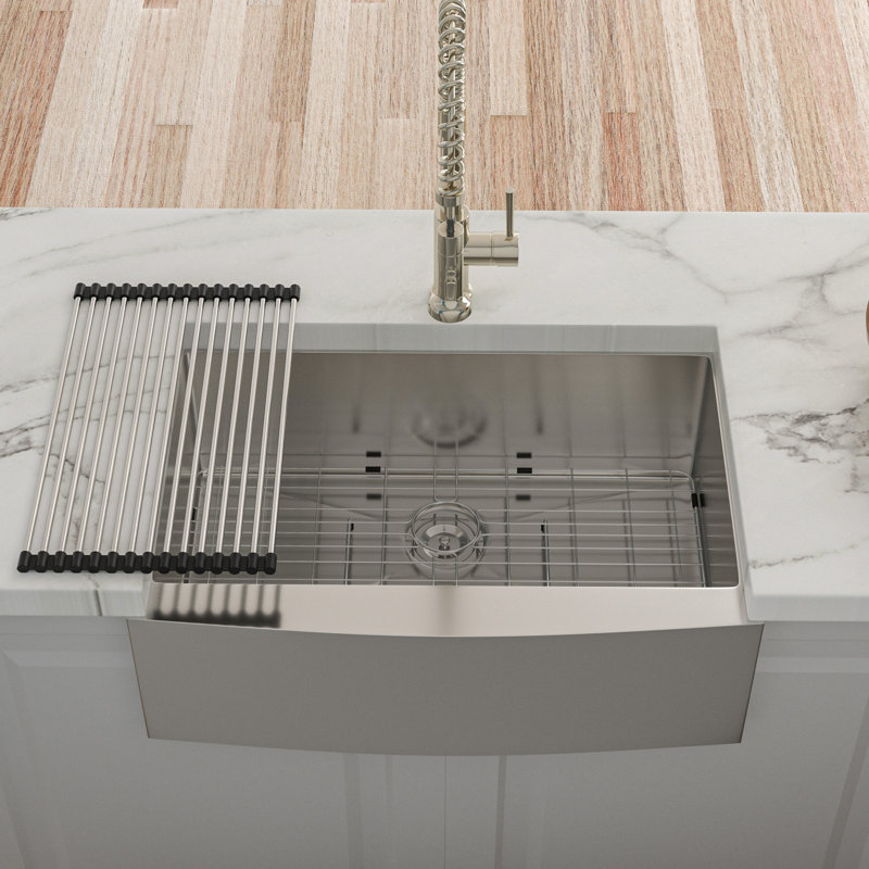 24X21x10 Inch 16 Gauge Stainless Steel Kitchen Sink With Apron Front, T304 Grade, Easy Drainage X - Shaped Water Guide, R10 Corner Design, Condensation Coating, Noise Reduction Pad, Including Dish
