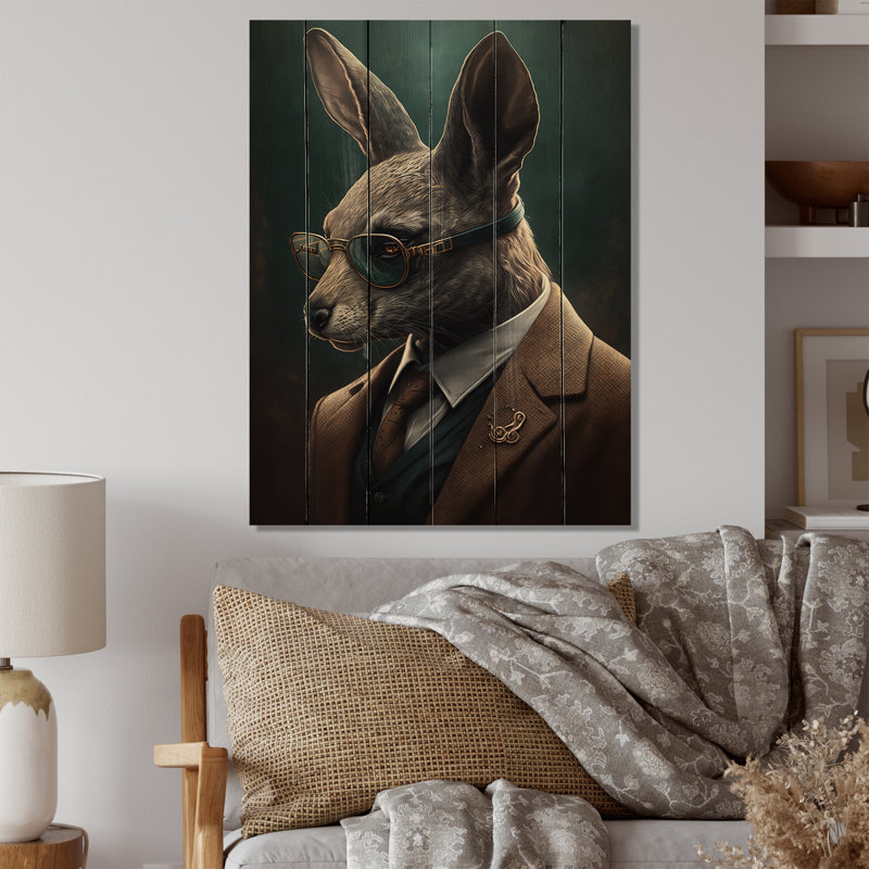 Lapin Hebel Mafia - reproduction sur bois sans cadre, H 32 po x l 24 po x P 1 po