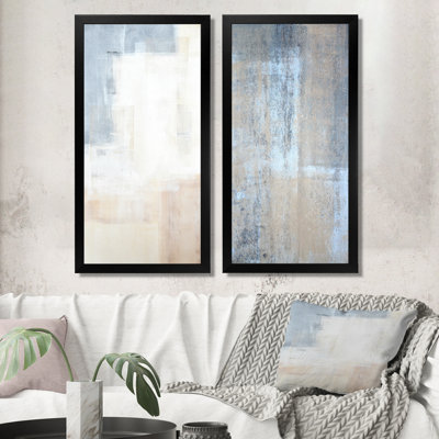2 Piece Painting Set on Canvas - Grey Meets Beige Abstract Art V