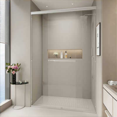 44-48 In. W X 72 In. H Double Sliding Shower Door, Semi-Frameless Bypass Bathroom Sliding Door With 1/4" (6Mm) Tempered Glass For Walk-In Shower
