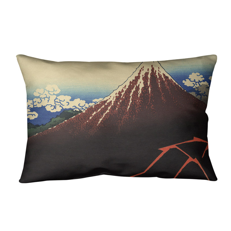 Coussin lombaire en lin katsushika hokusai, lightning, Rouge / Bleu