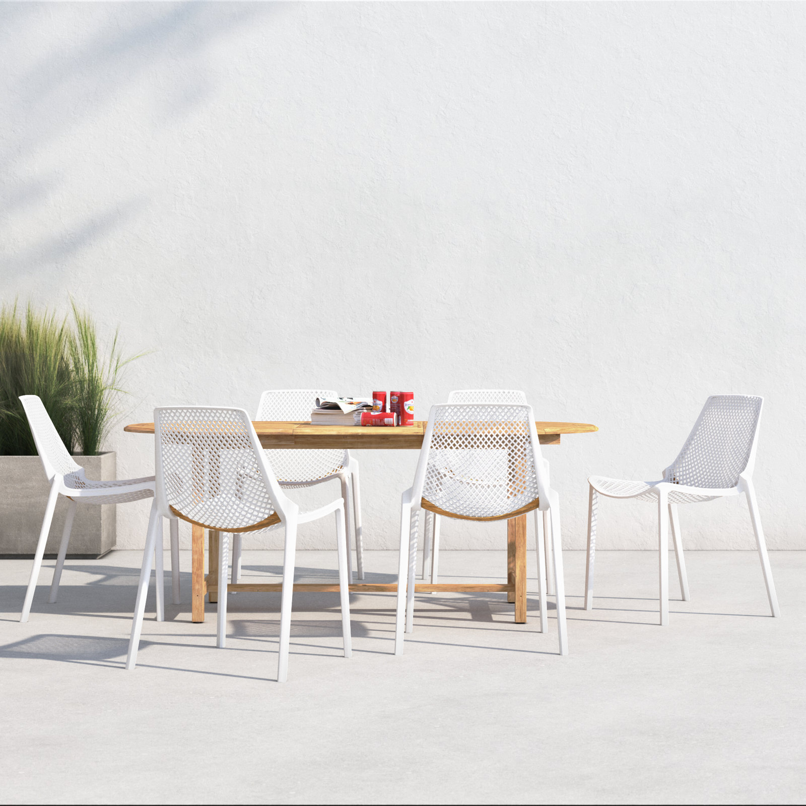 Anautica 79" Teak Patio Dining Set, White