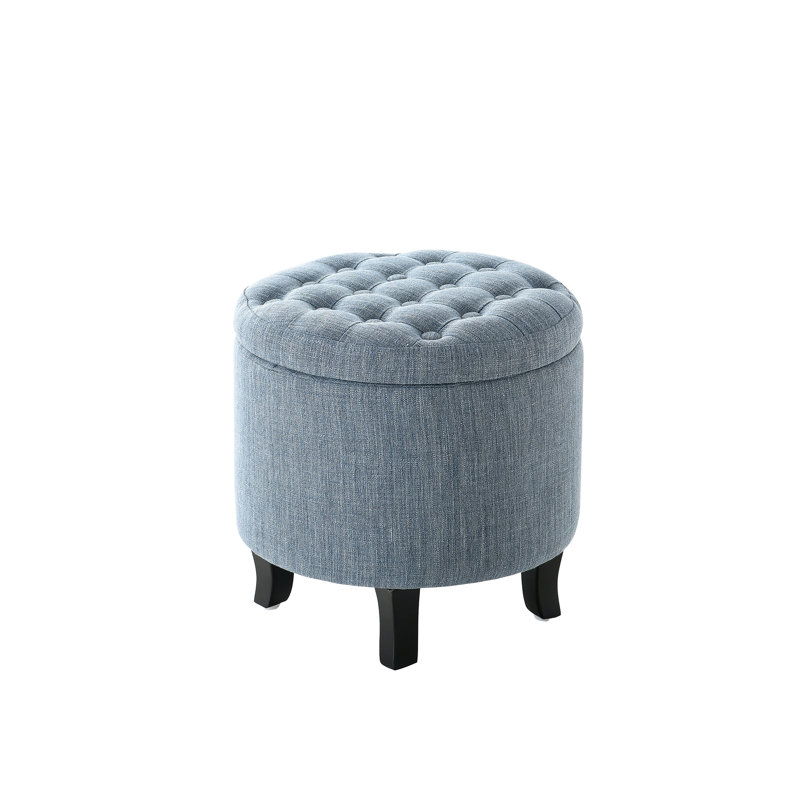 Anagha Tufted Round Upholstered Storage Ottoman, Blue
