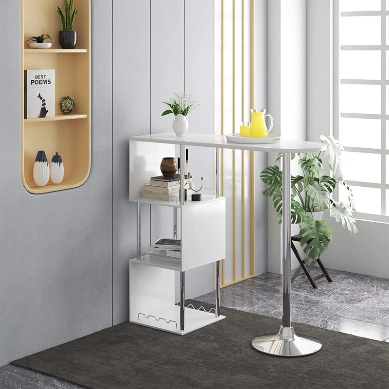 Bar Table Bar Table Bar Table With Shelf MDF Metal, White