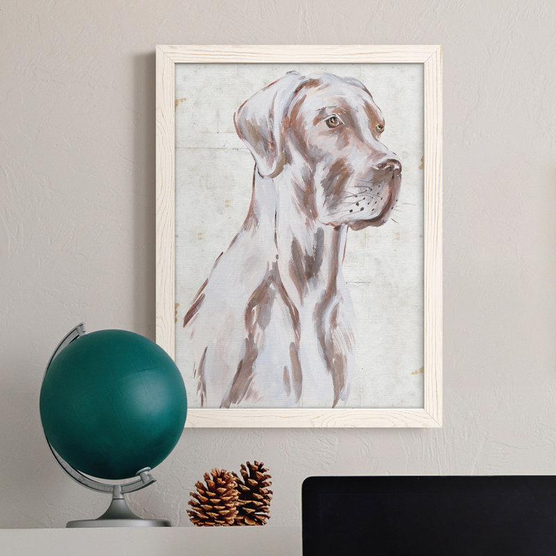 «Sitting Dog IV», peinture sur toile encadrée, H 17 po x l 20 po x P 1 po, Cadre blanc