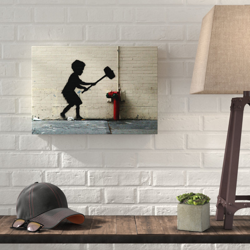 Banksy Fire Hydrant Graffiti - Wrapped Canvas, 40cm H x 60cm W