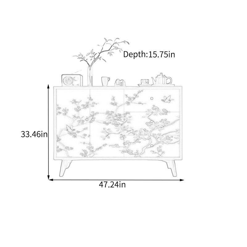 Buffet en noyer avec poignées rétro, H 33,46 po x l 47,24 po x P 15,75 po