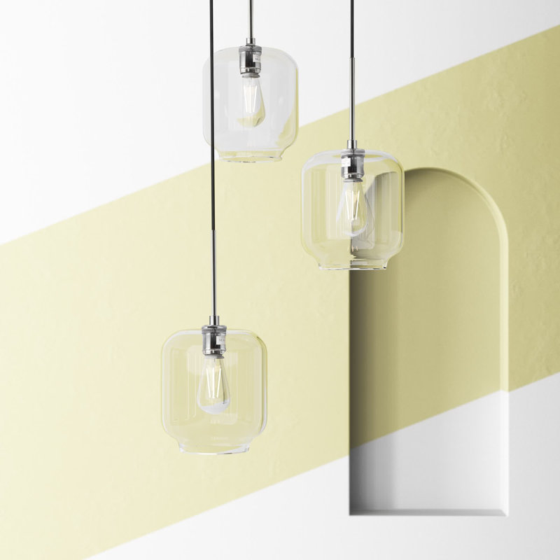 Drinkard 3 - Light Kitchen Island Pendant, 9.2" H x 17.5" W x 17.5" D, Chrome, Frosted White