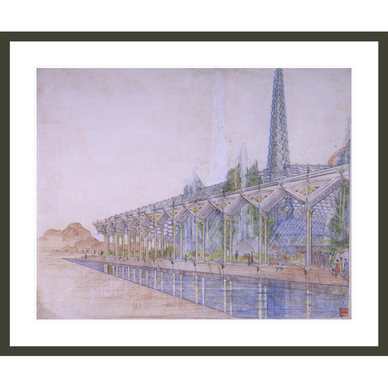 Arizona State Capital Oasis «. Phoenix AZ» par Frank Lloyd Wright - reproduction d'art encadrée, H 33,5 po x l 40,09 po