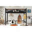 Grand lit mezzanine en métal avec échelles, avec tablettes de rangement et bibliothèque, sans sommier et design chic, noir-133593051