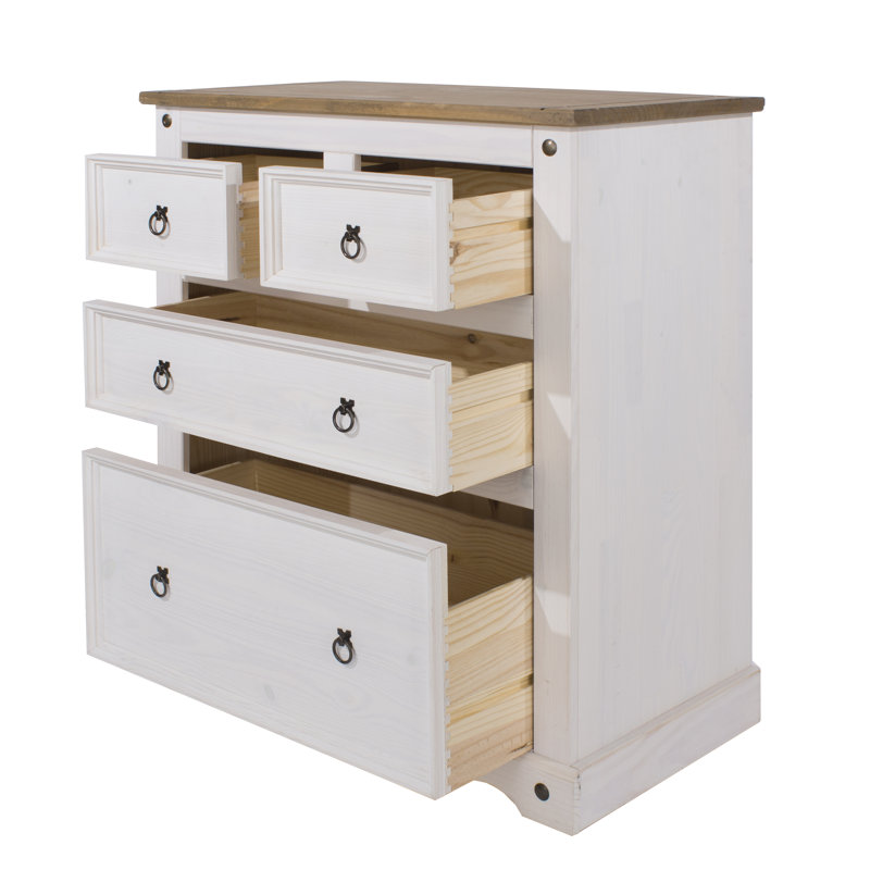 Choe 4 Drawer Chest, White and Antique Wax Finish, Corona design