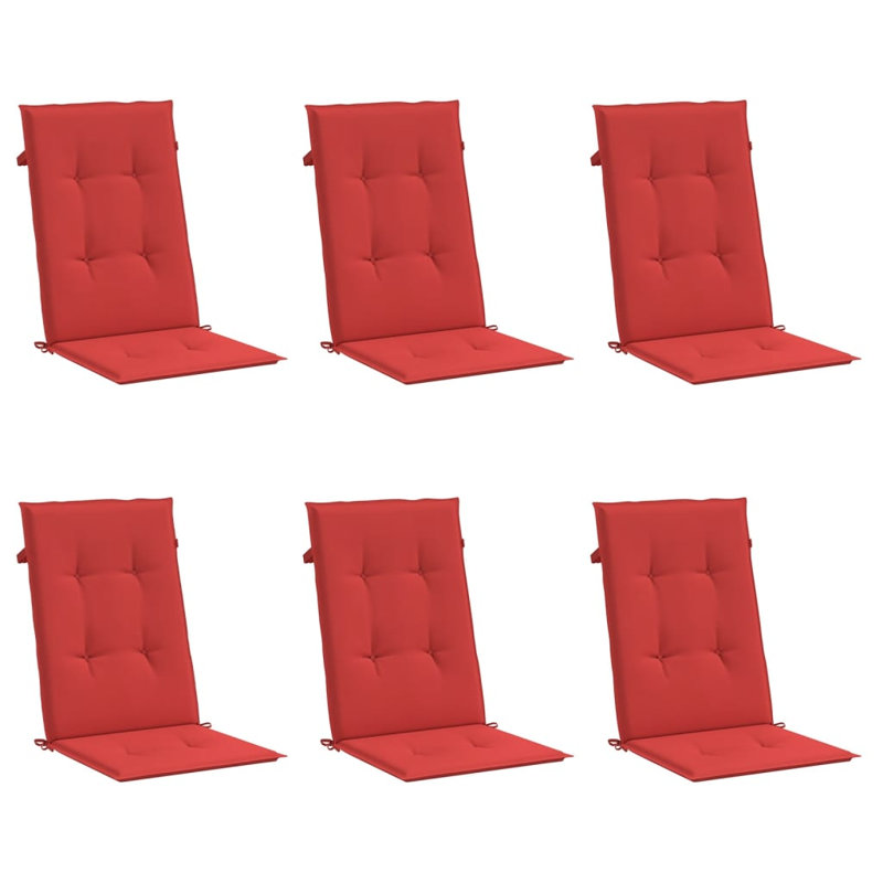Highback Chair Cushion Set of 6 Red 100 Percent Polyester One Size Outdoor Seat Pads, Red