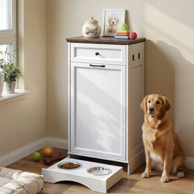 Armoire à ordures inclinable 10 gallons, armoire de poubelle de cuisine autoportante avec tiroir, poubelle cachée à l'épreuve des animaux de compagnie