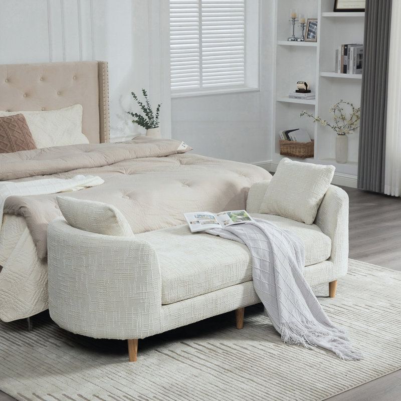Banc de bout rembourré de 77,17 po de largeur avec accoudoirs, Beige