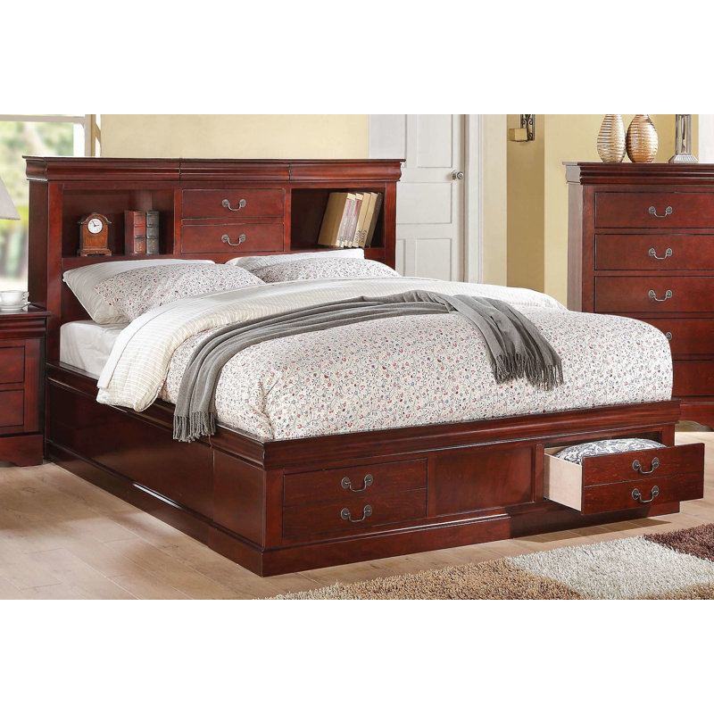 Covertt Solid Wood Bookcase Storage Bed, Queen, Cherry